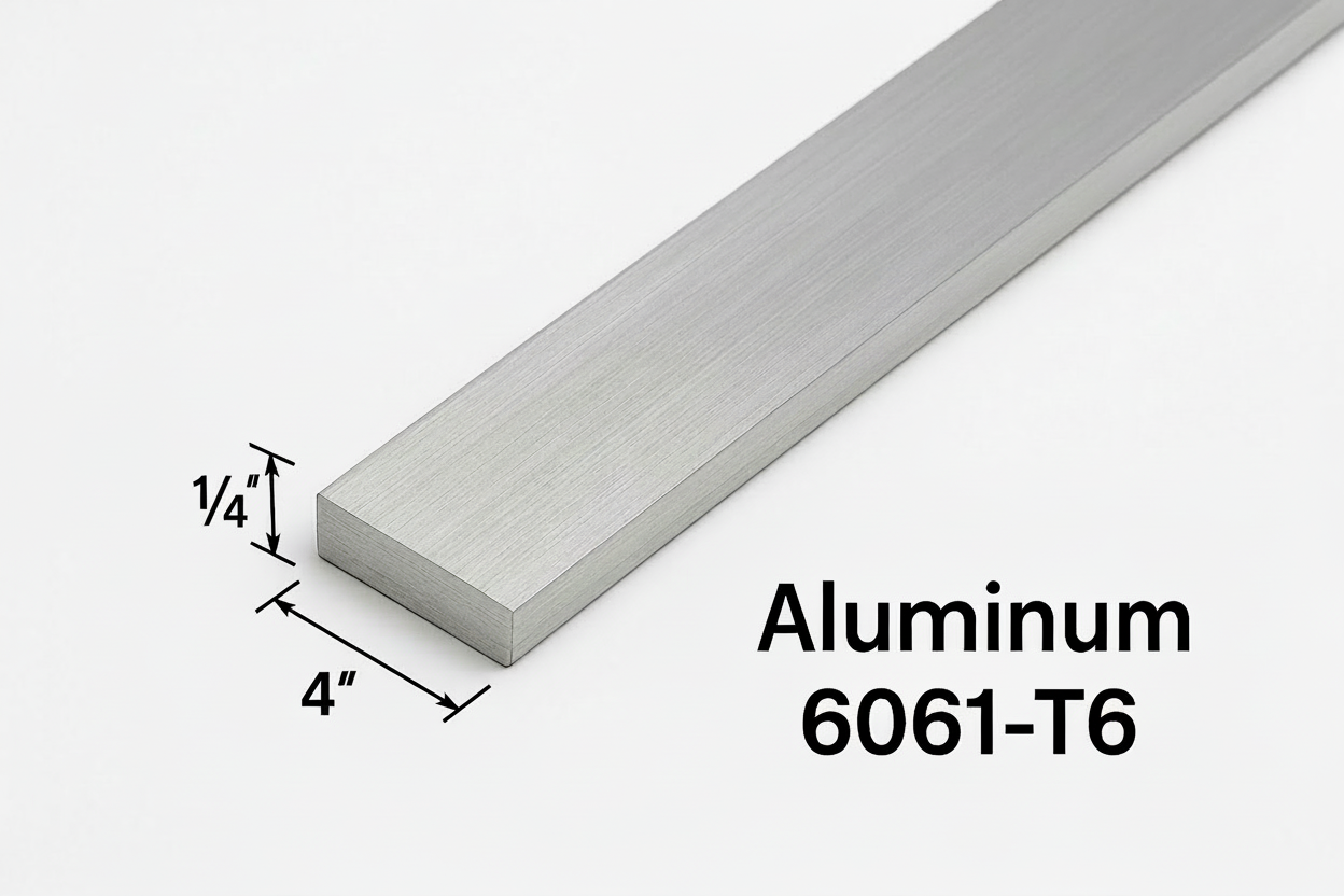 Aluminum bar with dimensions and type designation on a white background