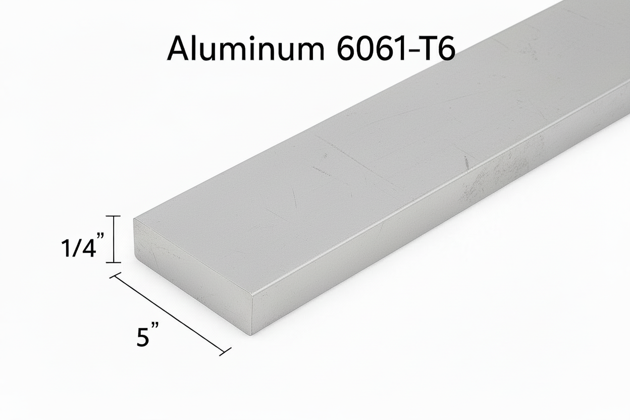 Aluminum bar with dimensions and specifications on a white background