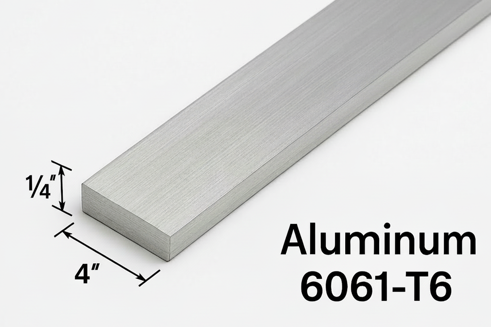 Aluminum bar with dimensions on a white background