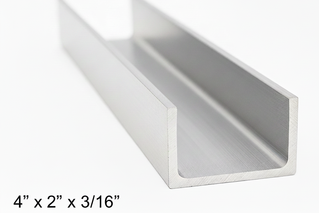 4" x 2" x 0.1875" Aluminum Channel 6061 - Metal MC Channel - 4" x 2" x 3/16" Aluminum C-Bar for Welding & Fabrication