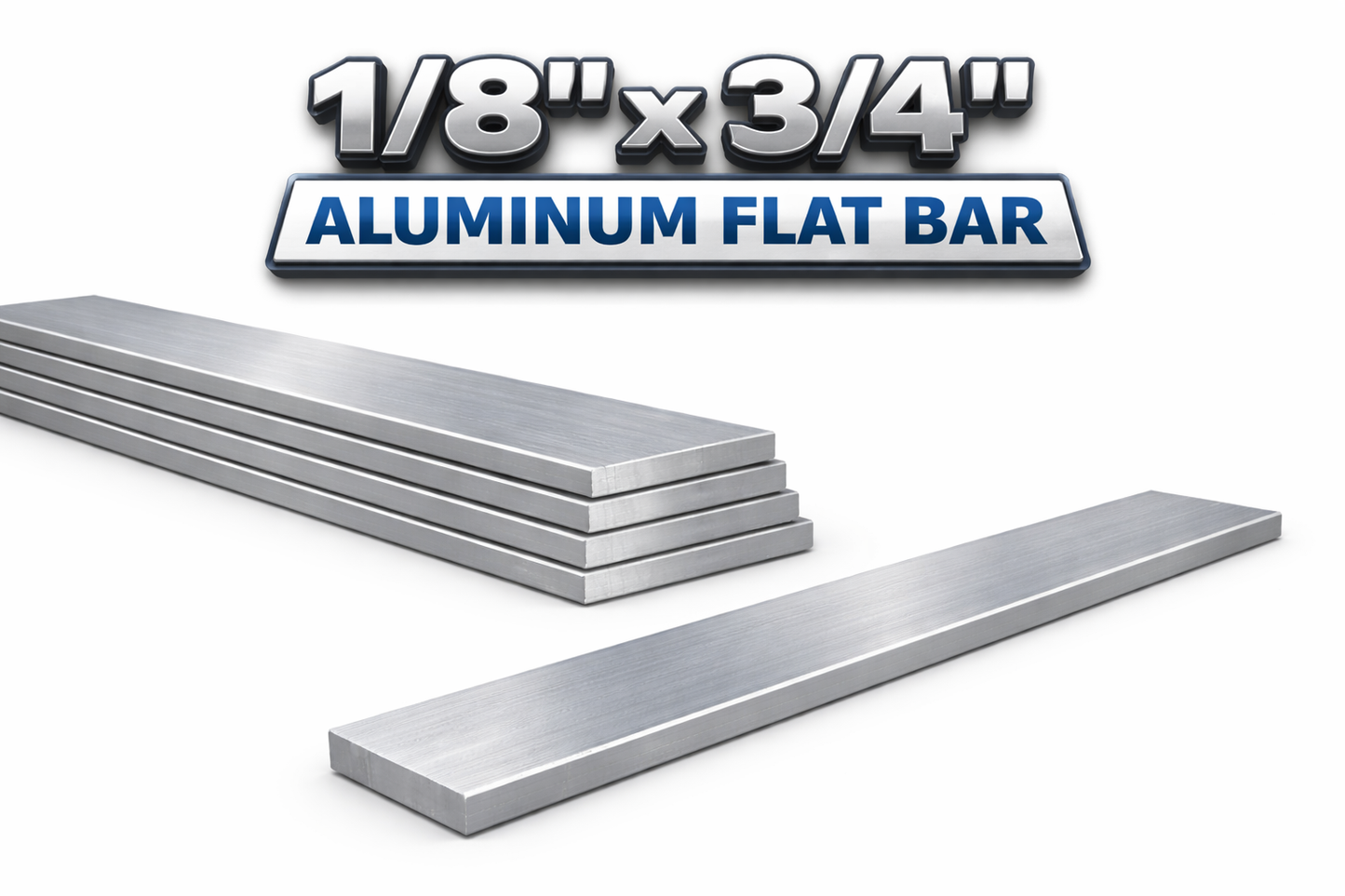 Aluminum flat bar with dimensions 1/8" x 3/4" on a white background