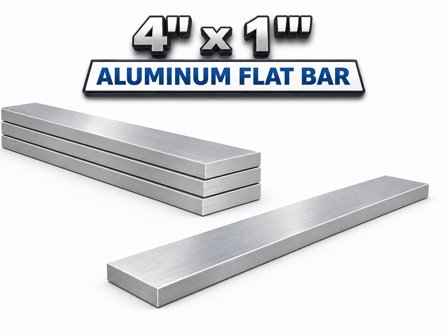 Aluminum flat bar with dimensions 4” x 1" on a white background
