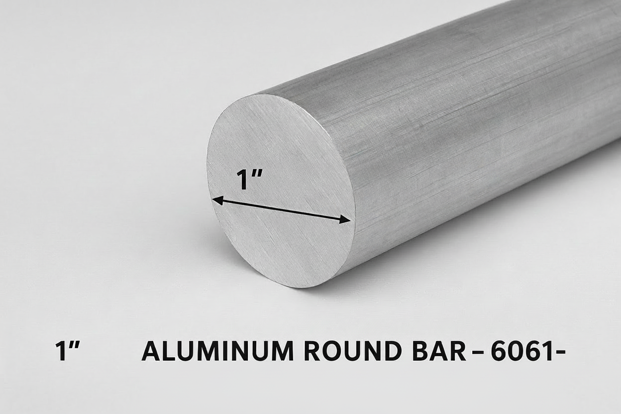 Aluminum round bar with dimensions on a gray background