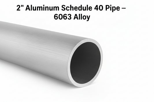 Aluminum schedule 40 pipe with measurements and details on a white background
