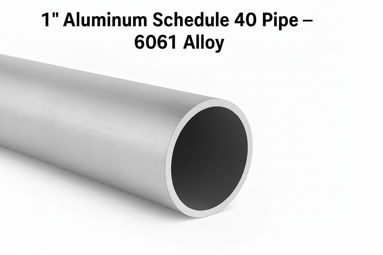 1-inch aluminum schedule 40 pipe with 6061 alloy on a white background
