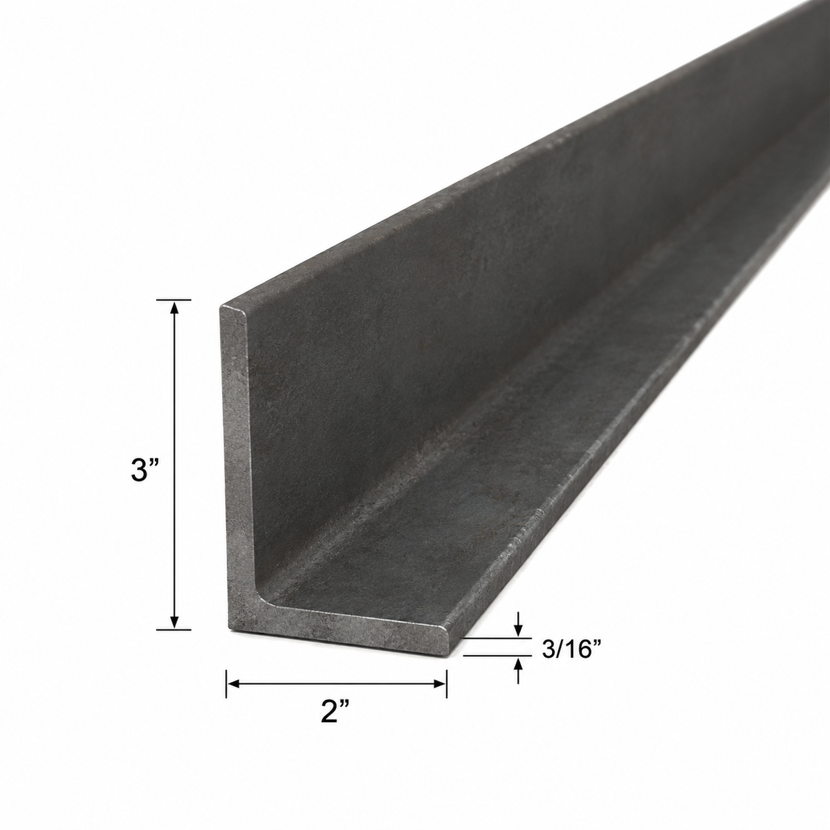 3” x 2” x 3/16” Steel Angle Iron A36 Hot Rolled Carbon Steel Trim Bracket 0.188" Metal Lintel Brace