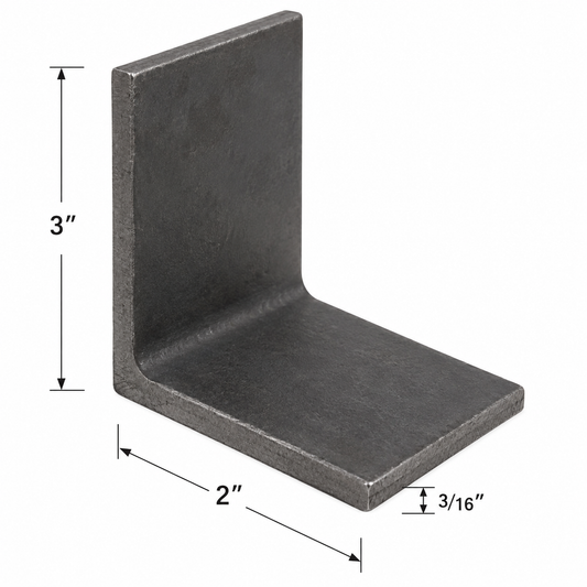 3” x 2” x 3/16” Steel Angle Iron A36 Hot Rolled Carbon Steel Trim Bracket 0.188" Metal Lintel Brace