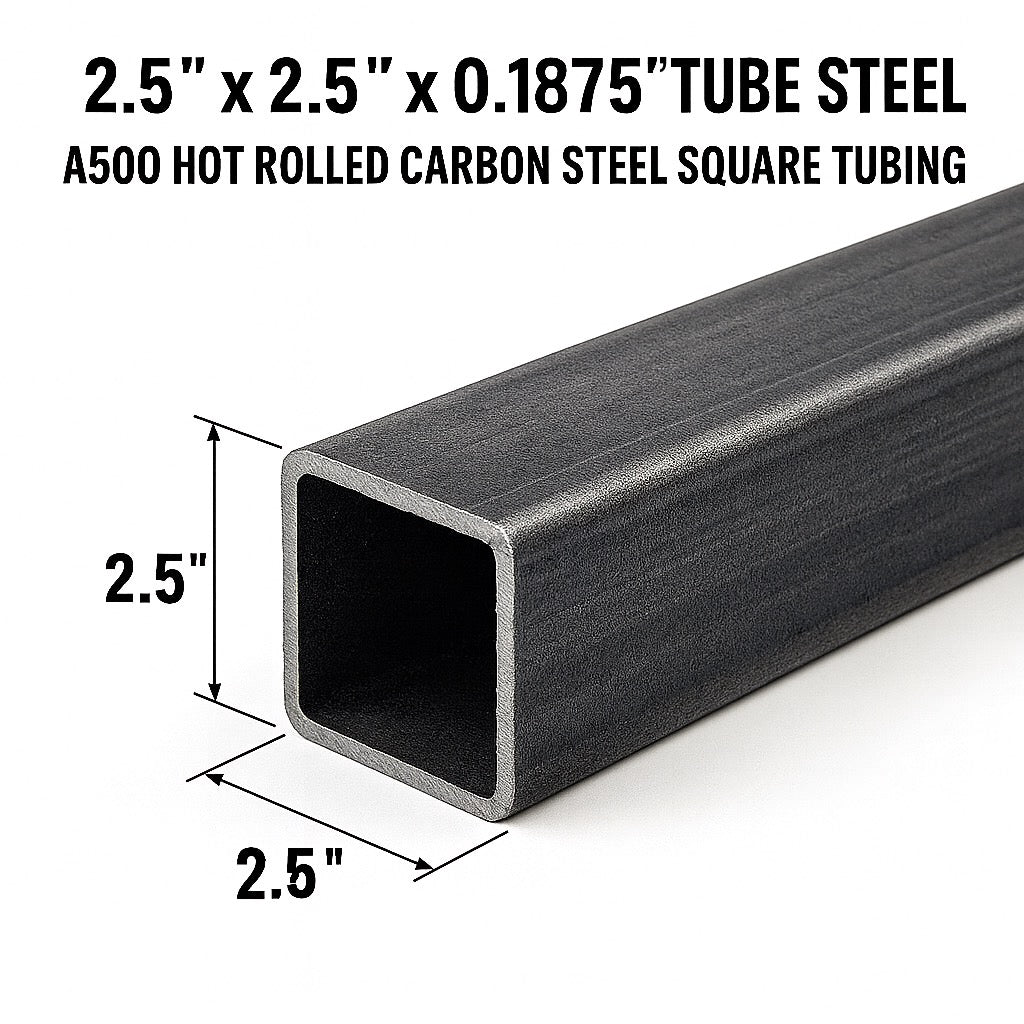 2.5” x 2.5” x 0.1875” Tube Steel - A500 Hot Rolled Carbon Steel Hollow Square Pipe - 2 1/2” x 2 1/2” x 3/16” HSS Structural Steel Tubing for Fabrication - Heavy Duty Square Metal Tube