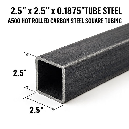 2.5” x 2.5” x 0.1875” Tube Steel - A500 Hot Rolled Carbon Steel Hollow Square Pipe - 2 1/2” x 2 1/2” x 3/16” HSS Structural Steel Tubing for Fabrication - Heavy Duty Square Metal Tube