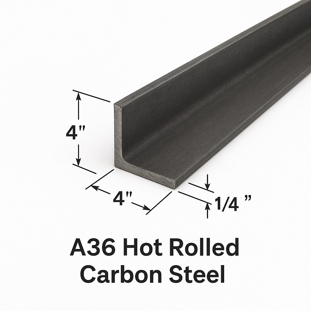 Steel angle iron that’s 4” by 4” by 1/4” thick. Grade A36 hot rolled carbon steel angle bar. Mason lintel 