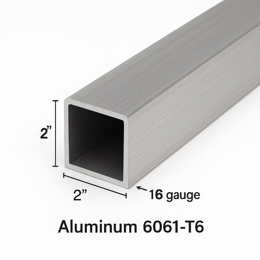 2” x 2” x 16ga Aluminum Square Tube - 6061-T6 - Hollow Pipe - 0.0508″ Aluminum Structural Hollow Square Pipe - Square Tube for Handrails, Fabrication, and Construction