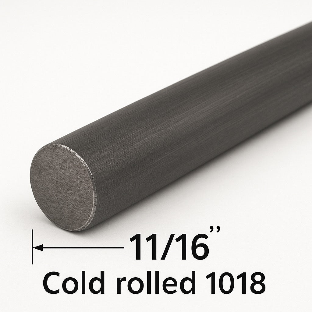 11/16” Cold Rolled Round Steel Rod - Grade 1018 Round Bar - 0.6875” Steel Shaft - Dowel Rod - Metal Stake - Solid Steel Round Rod