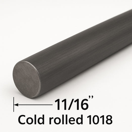 11/16” Cold Rolled Round Steel Rod - Grade 1018 Round Bar - 0.6875” Steel Shaft - Dowel Rod - Metal Stake - Solid Steel Round Rod