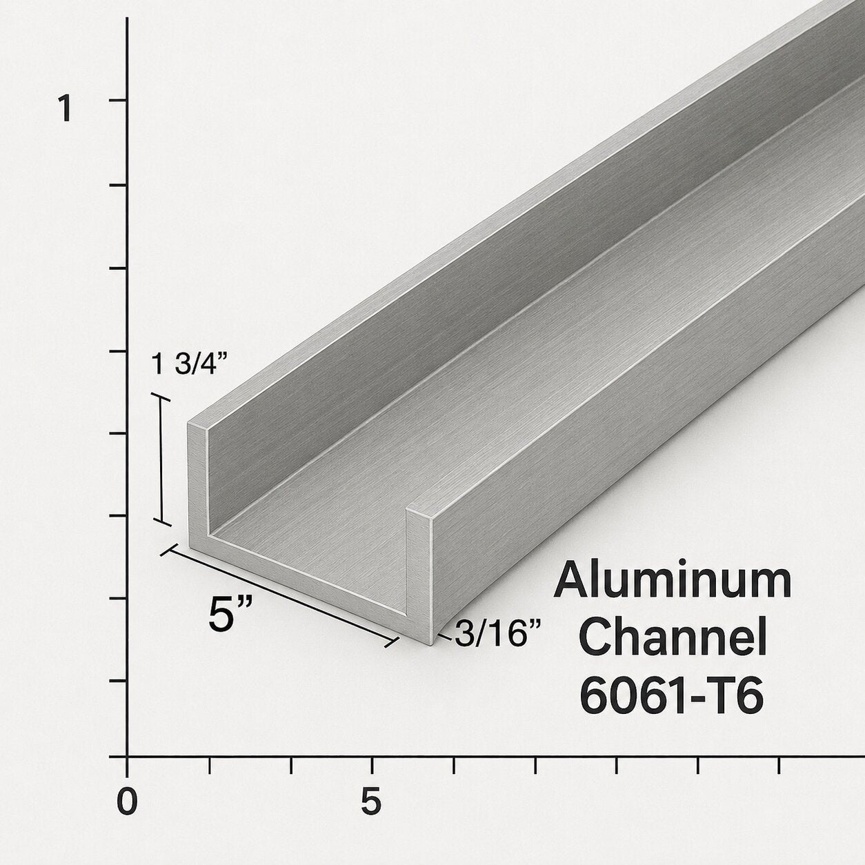 Channel Extress 5” x 1 3/4” x 3/16” Aluminum Channel 6061-T6 - Metal MC Channel - 5” x ...