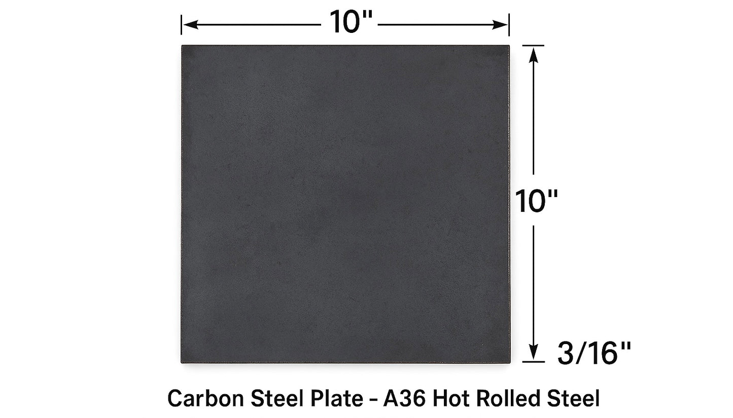 10” x 10” x 3/16” Carbon Steel Plate - A36 Hot Rolled Steel Post Base Plate - 0.1875” Steel Sheet for Fabrication and Welding Test Practice Coupons
