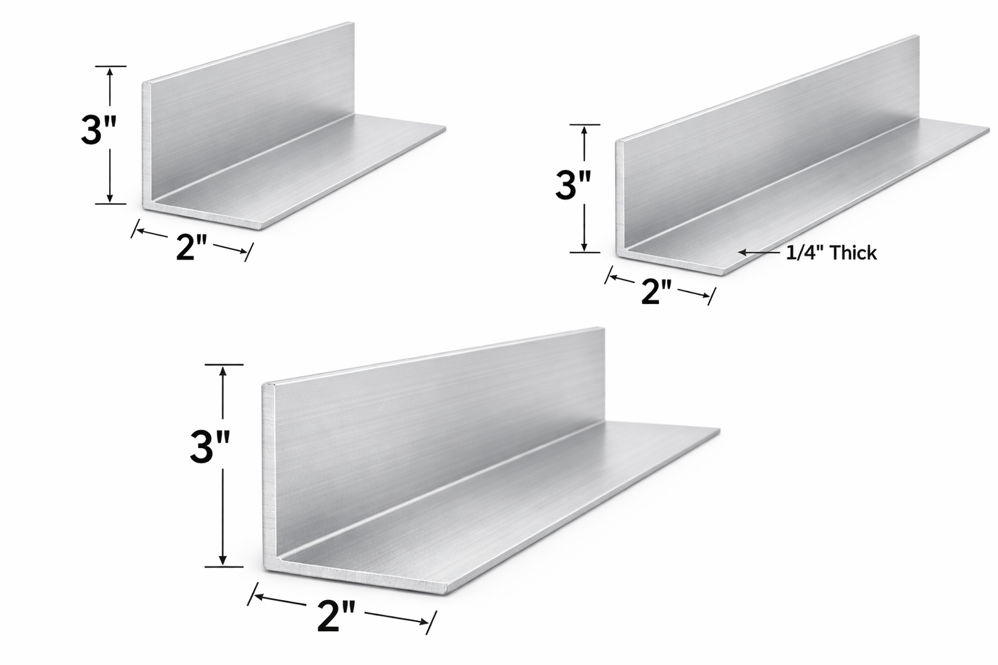 3” x 2” x 1/4” Aluminum Angle 6061-T6 Aluminum Bracket Trim 0.25” Metal Brace L-Channel Lintel