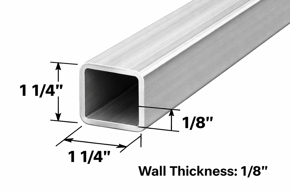 1.25” x 1.25” x 1/8” Aluminum Square Tube 6063 Hollow 1 1/4” x 1 1/4” x 0.125” Pipe 11ga Aluminum Structural Metal Pipe for Fabrication & Construction