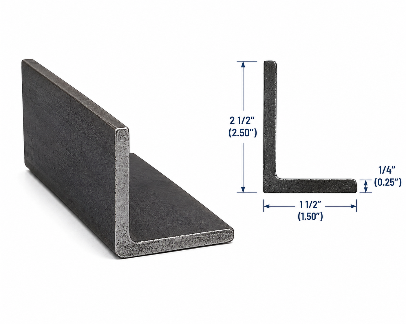 2 1/2” x 1 1/2” x 1/4” Steel Angle Iron A36 Hot Rolled Carbon Steel Angle Trim Bracket 1.5” x 2.5” x 0.25” Metal Lintel Brace