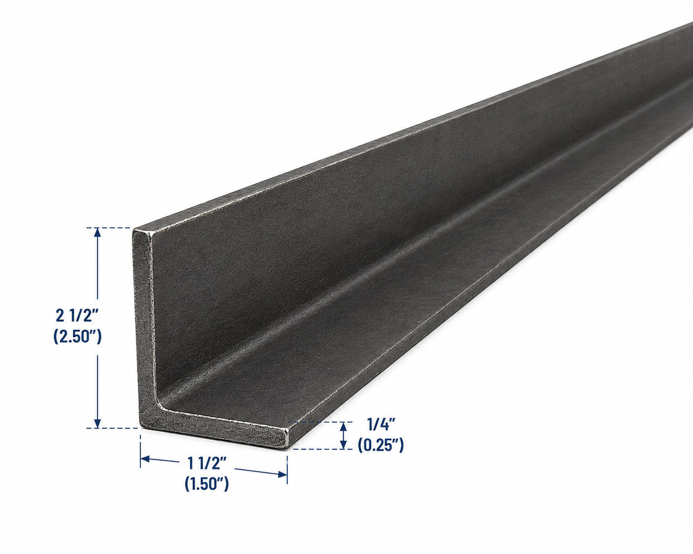 2 1/2” x 1 1/2” x 1/4” Steel Angle Iron A36 Hot Rolled Carbon Steel Angle Trim Bracket 1.5” x 2.5” x 0.25” Metal Lintel Brace