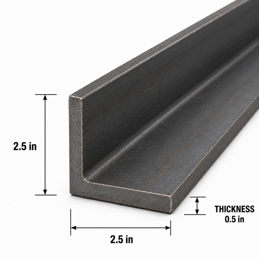 2.5” x 2.5” x 0.5” Steel Angle Iron A36 Hot Rolled Carbon Steel 2 1/2” x 2 1/2” x 1/2” Metal Bracket Brace Lintel