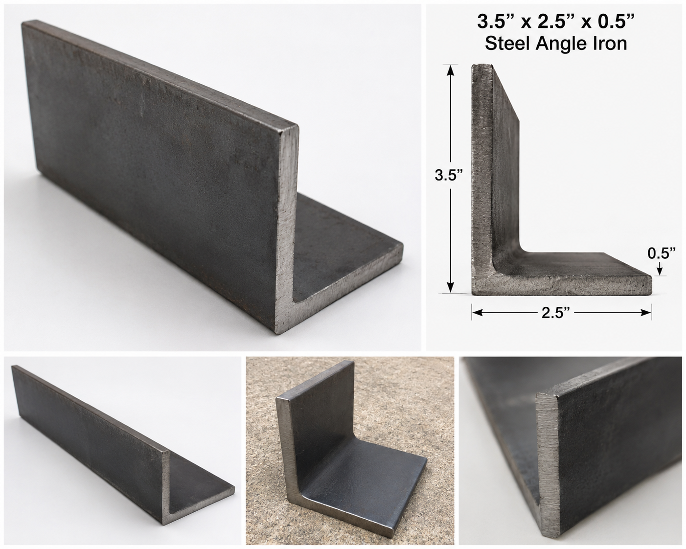 3.5” x 2.5” x 0.5” Steel Angle Iron A36 Hot Rolled Carbon Steel Angle Bracket Trim 3 1/2” x 2 1/2” x 1/2” Metal Lintel Brace