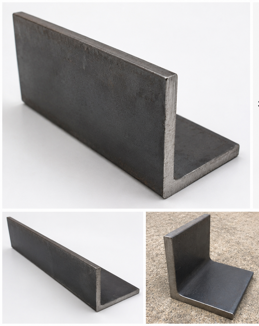 Steel angle iron with dimensions on a white background