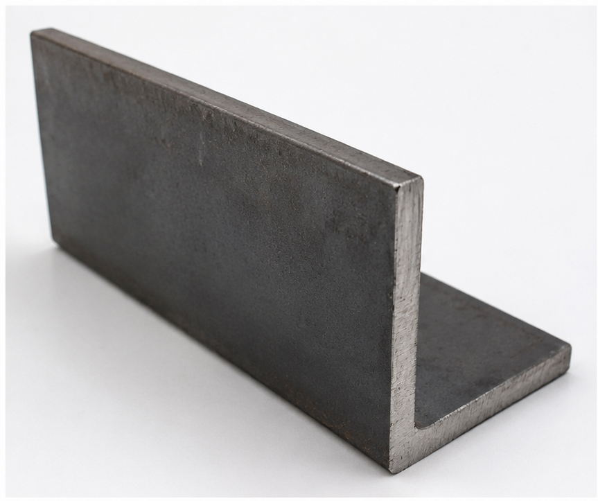 Steel angle iron with dimensions on a white background