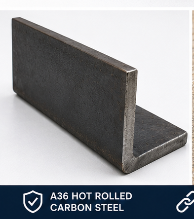 Steel angle iron with dimensions and properties displayed