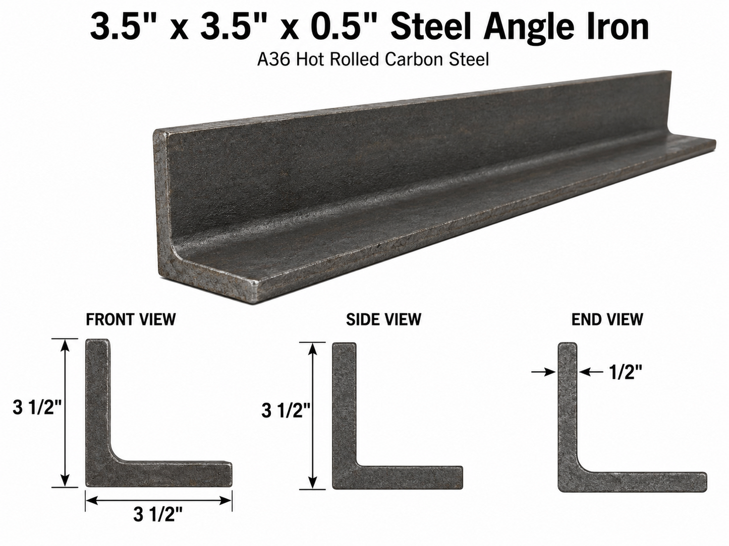 3.5” x 3.5” x 0.5” Steel Angle Iron A36 Hot Rolled Carbon Steel Lintel Bracket 3 1/2” x 3 1/2” x 1/2” Metal Angle Trim Brace