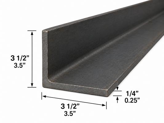 3 1/2” x 3 1/2” x 1/4” Steel Angle Iron A36 Hot Rolled Carbon Steel Trim Bracket Lintel 3.5” x 3.5” x 0.25” Metal Angle Brace
