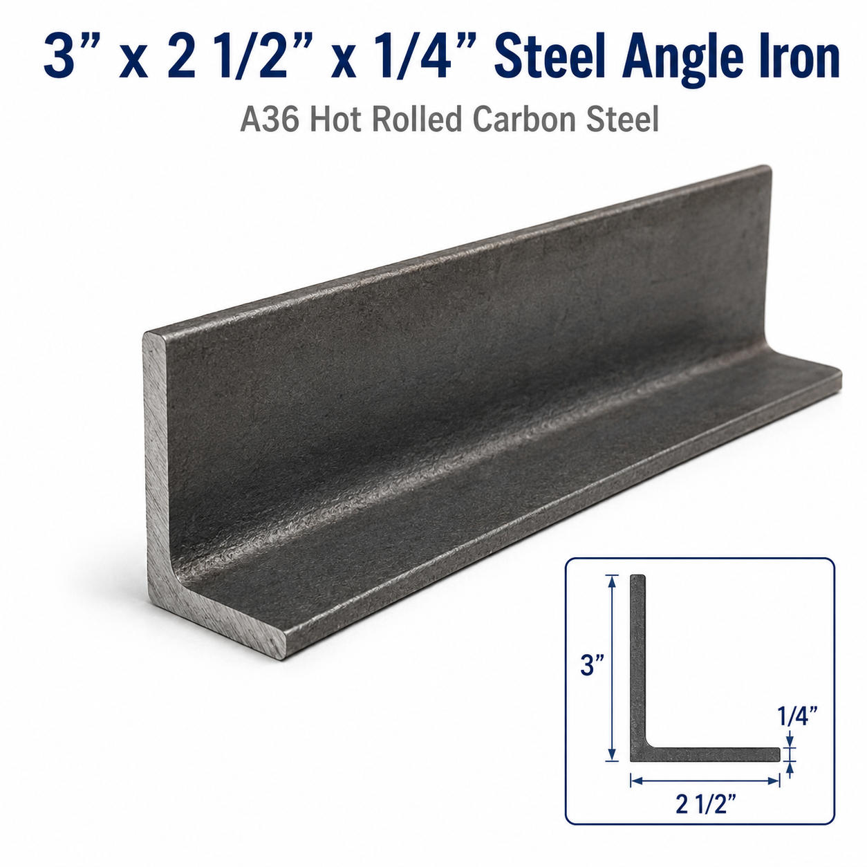 3” x 2 1/2” x 1/4” Steel Angle Iron A36 Hot Rolled Carbon Steel Unequal Angle Bracket 3” x 2.5” x 0.25” Metal Lintel Trim Brace