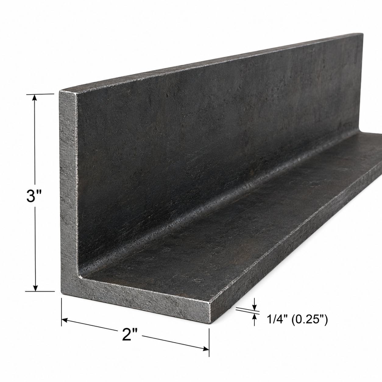 3” x 2” x 1/4” Steel Angle Iron A36 Hot Rolled Carbon Steel Metal Bracket Trim Brace 0.25” Lintel
