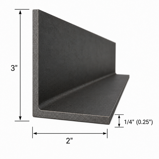3” x 2” x 1/4” Steel Angle Iron A36 Hot Rolled Carbon Steel Metal Bracket Trim Brace 0.25” Lintel