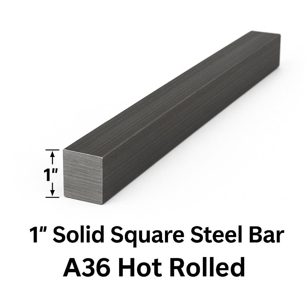 1” Solid Square Carbon Steel Bar – A36 Hot Rolled - Square Rod - Stake - Square Shaft - Heavy Duty Steel for Fabrication - Bare Steel
