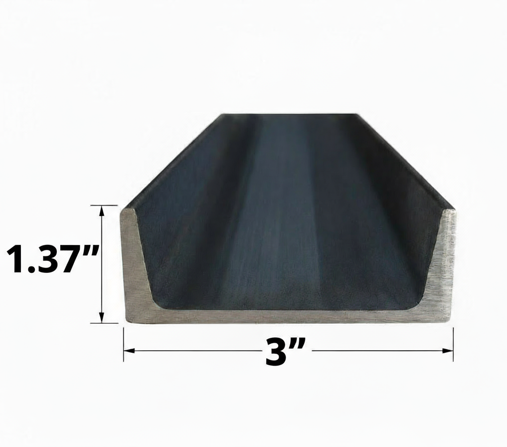C3×3.5 Steel Channel – A36 Hot Rolled Carbon Steel C-Bar – Structural Metal C-Channel 3" Depth – 3.5 lb per ft