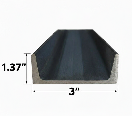 C3×3.5 Steel Channel – A36 Hot Rolled Carbon Steel C-Bar – Structural Metal C-Channel 3" Depth – 3.5 lb per ft