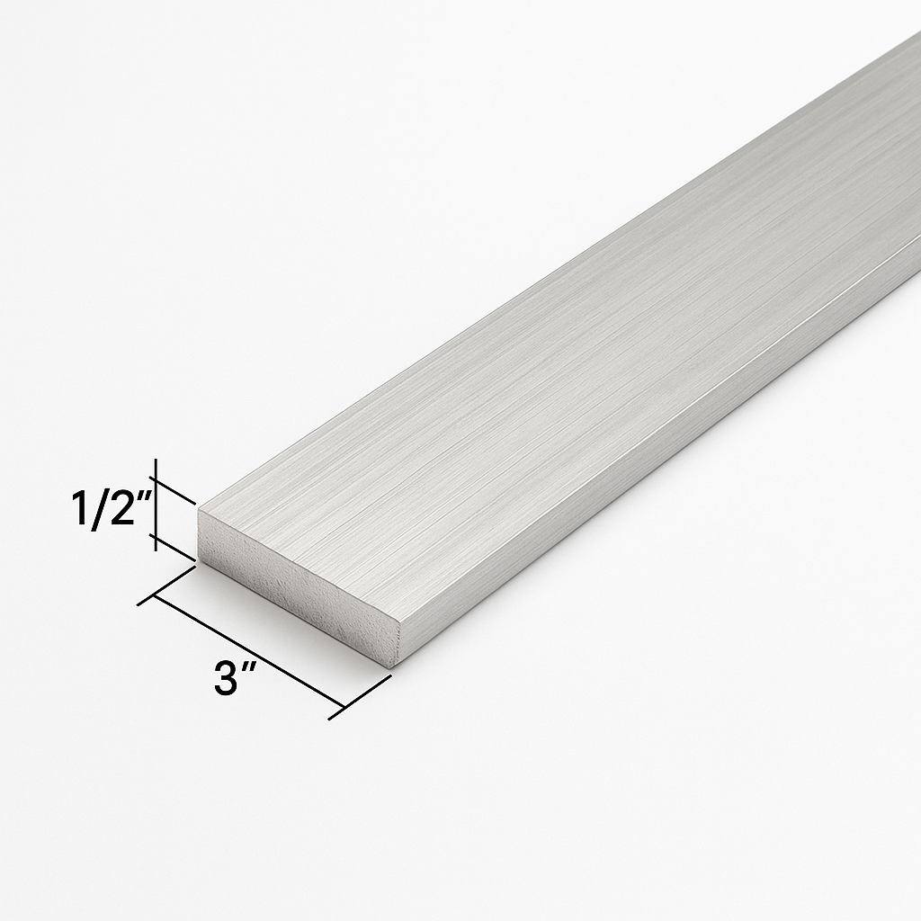 Aluminum bar 1/2” thick by 3” wide. 6061-T6 aluminum flat bar strip plate