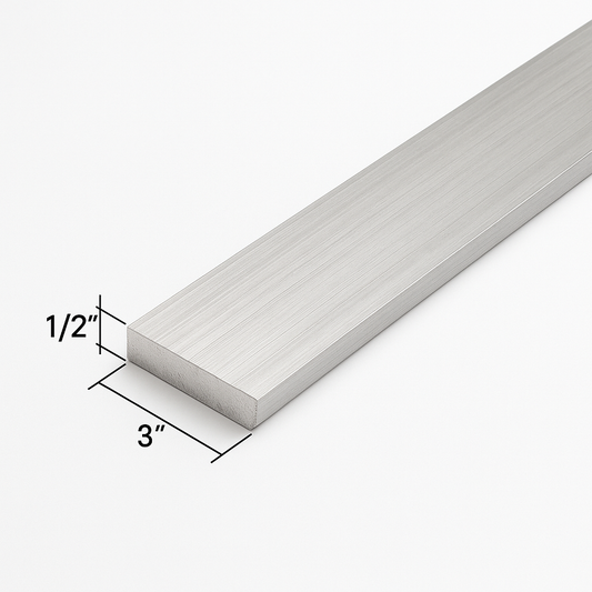 Aluminum bar 1/2” thick by 3” wide. 6061-T6 aluminum flat bar strip plate