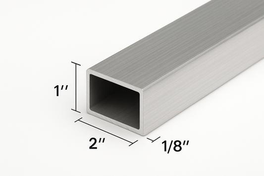 2” x 1” x 1/8” Aluminum Rectangle Tube - Hollow 6061-T6 Pipe 11ga Aluminum Structural Hollow Rectangle Pipe - 0.125” Rectangle Tube for Fabrication and Construction