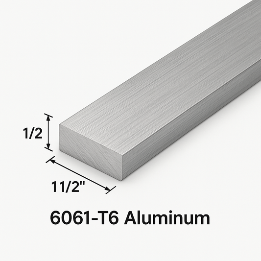 Aluminum flat bar section that is .5” thick by 1.5” wide