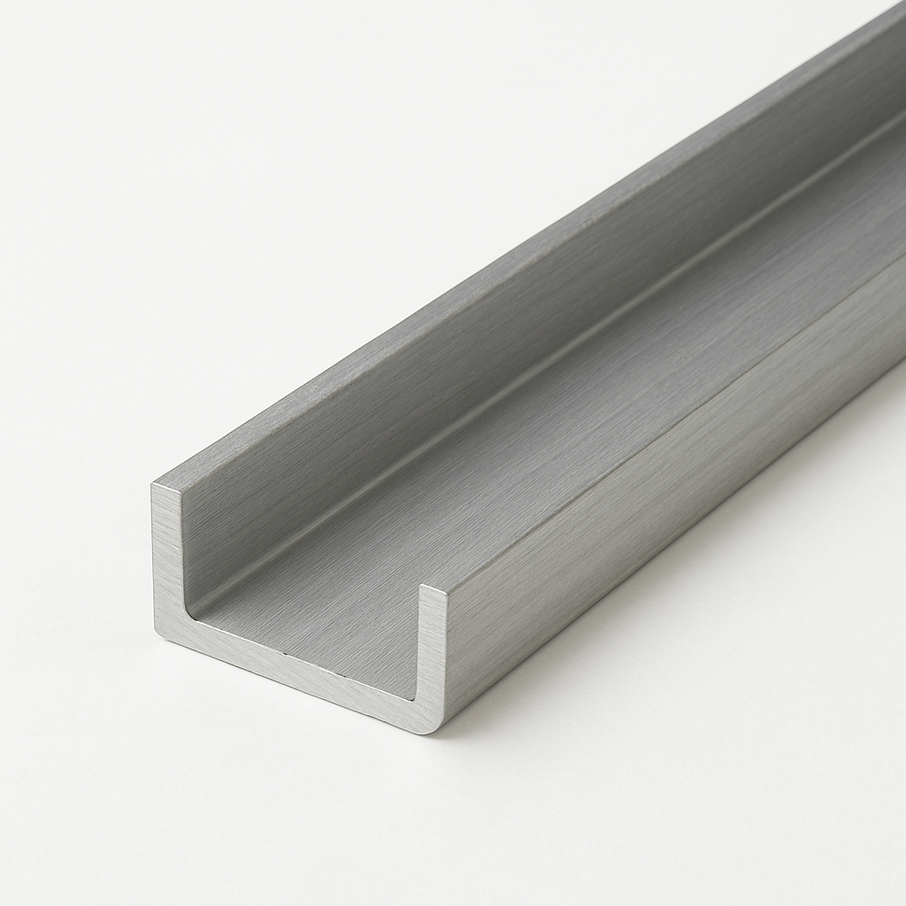 Aluminum channel bar on a white background