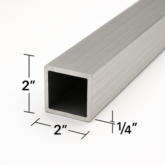 2” x 2” x 1/4” Aluminum Square Tube - 6061-T6 - Hollow 0.25” Pipe - Aluminum Structural Hollow Square Pipe - Square Tube for Handrails, Fabrication, and Construction