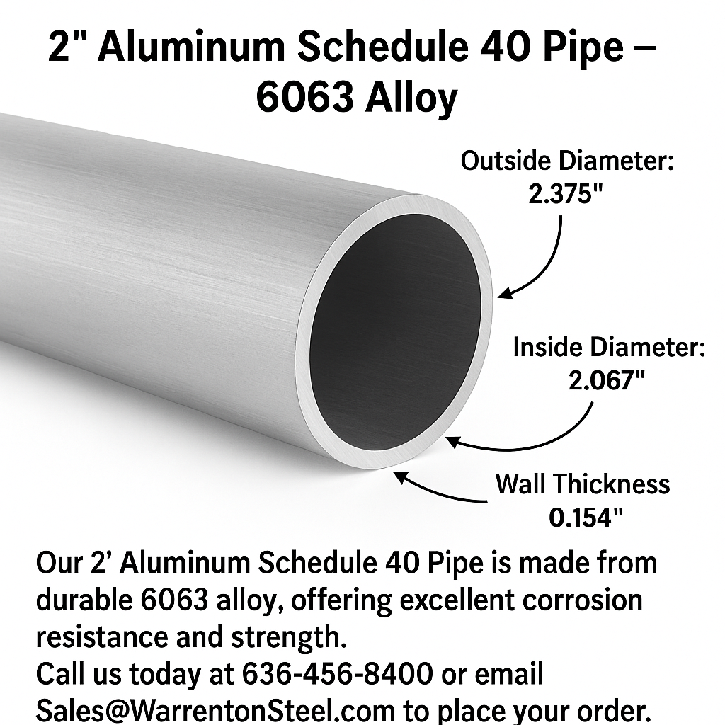 2” Aluminum 6063-T52 Schedule 40 Pipe - Round Hollow Tube - Welding Practice - Hollow Round Bar - Handrail for Fabricators - Ordered by the Inch