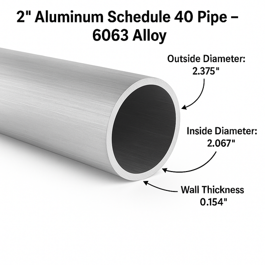 2” Aluminum 6063-T52 Schedule 40 Pipe - Round Hollow Tube - Welding Practice - Hollow Round Bar - Handrail for Fabricators - Ordered by the Inch
