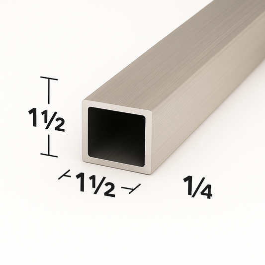 1.5” x 1.5” x 0.25” Aluminum Square Tube - 6061-T6 - Hollow 1 1/2” x 1 1/2” x 1/4” Pipe - Aluminum Structural Hollow Square Pipe - Square Tube for Handrails, Fabrication, and Construction