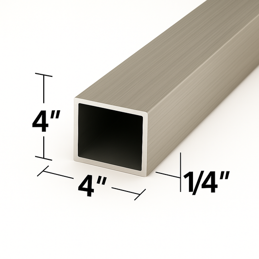 4” x 4” x 1/4” Aluminum Square Tube - 6061-T6 - Hollow 0.25” Pipe - Aluminum Structural Hollow Square Pipe - Square Tube for Handrails, Fabrication, & Metal Construction
