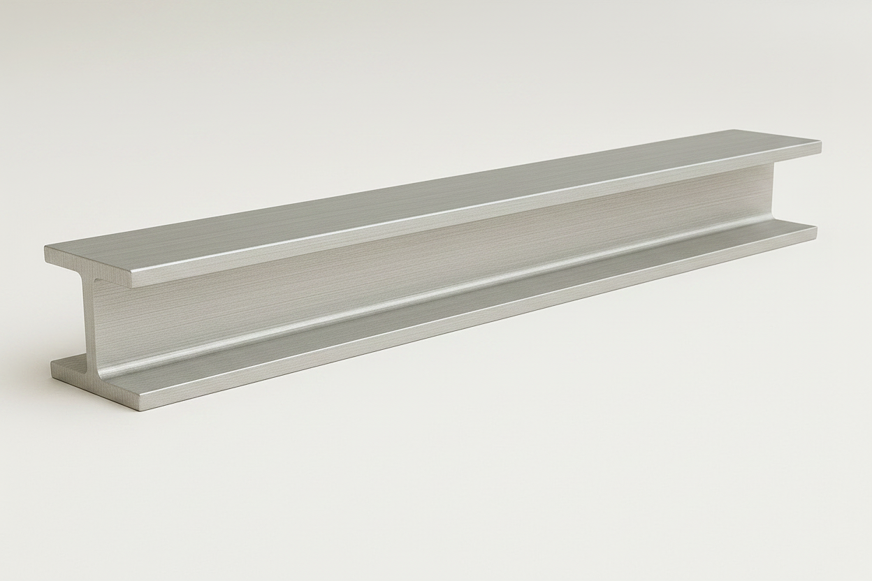 Metal I-beam structure on a white background