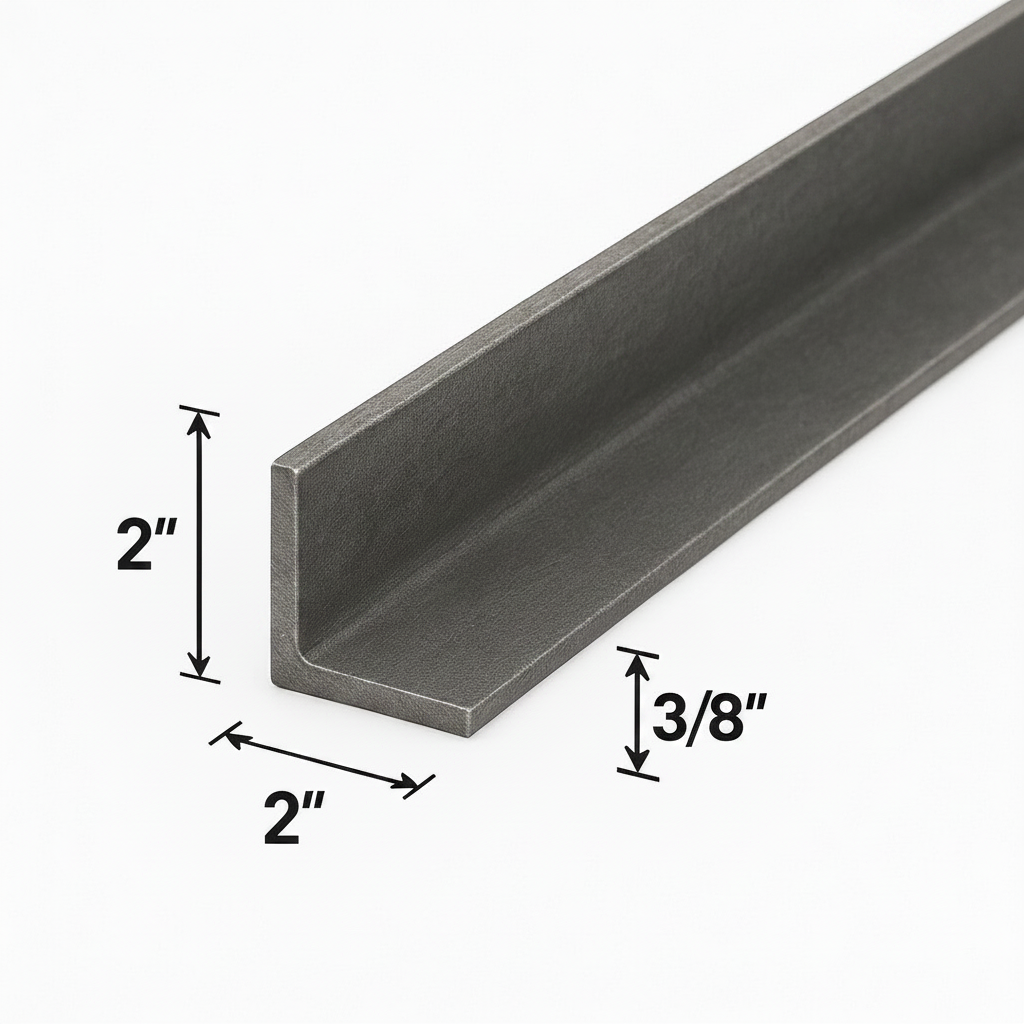 Metal L-shaped profile with dimensions labeled on a white background