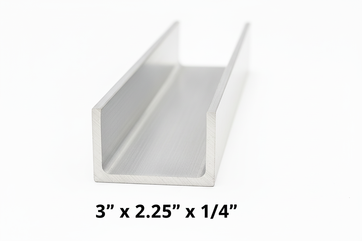 Metal U-shaped profile with dimensions on a white background