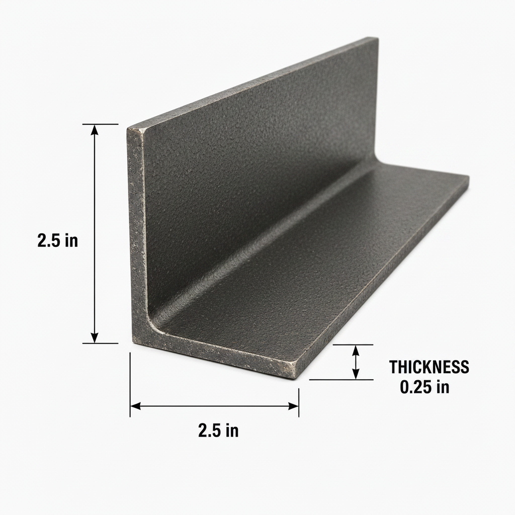 Metal angle bracket with dimensions on a white background